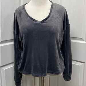 Tranquil & True Cropped Gray V-Neck Velour Top Size Large